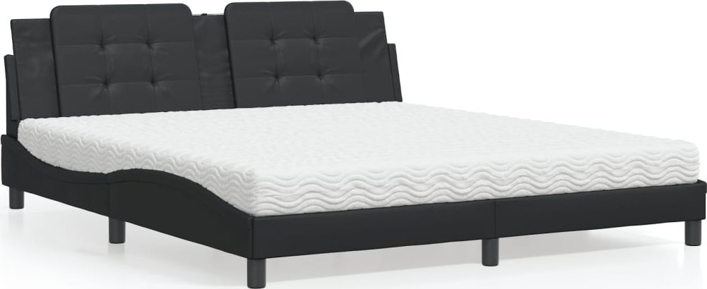 vidaXL Łóżko z materacem, czarne, 180x200 cm, sztuczna skóra