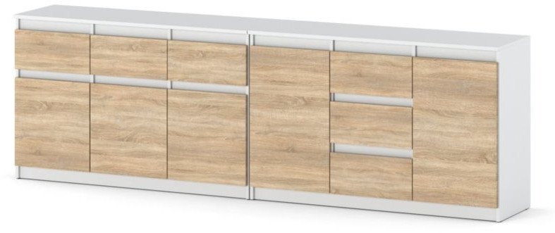 Komoda Biało Drewniana 6 Szuflad 240cm Szafka Do Salonu Sypialni Sonoma