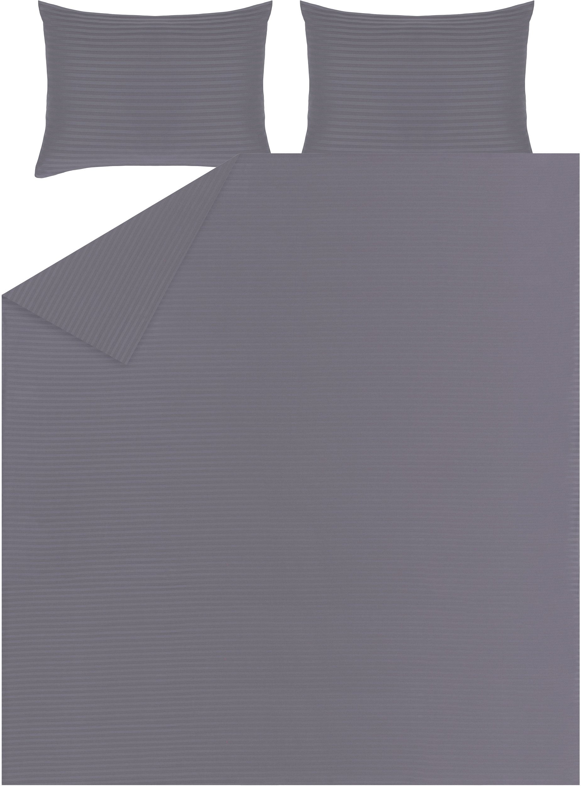 BED COV SET Striped Grey SATEEN 160x200