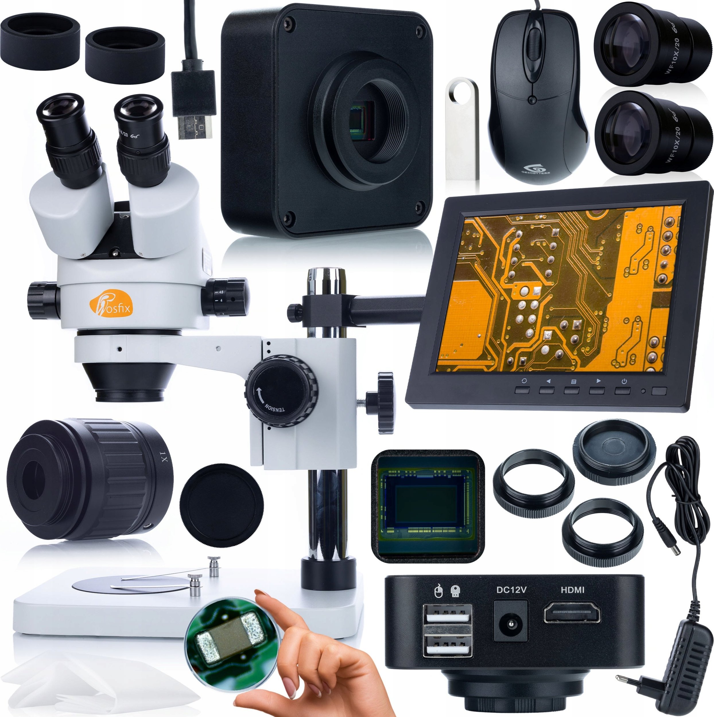 Mikroskop Rosfix ZESTAW MIKROSKOP OPTYCZNY MERCURY 270x KAMERA 16MP HDMI UCHWYT WYŚWIETLACZ