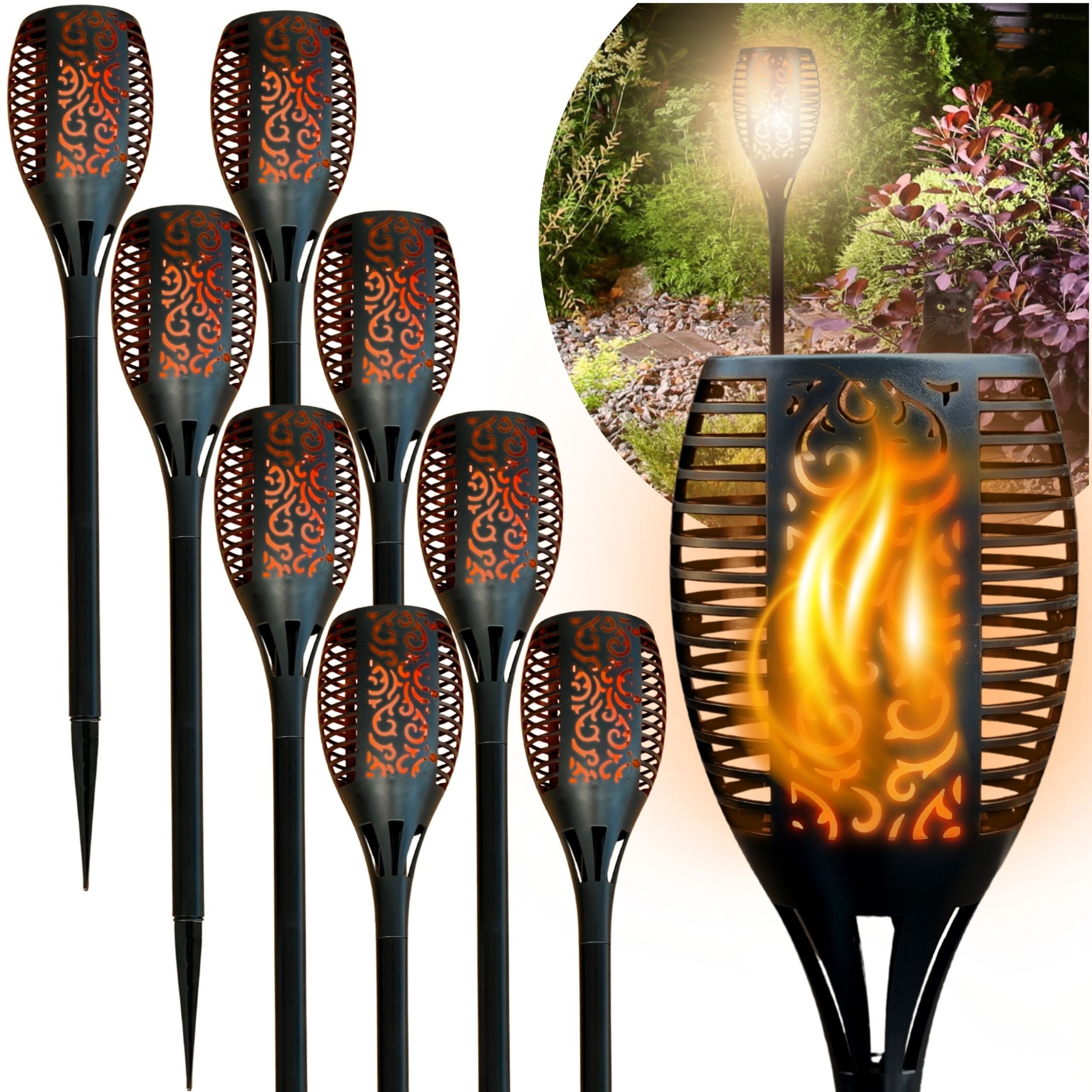BLIXTAR 8X Ogrodowa Duża Lampa Solarna LED 96, Wbijana Pochodnia Płomień Latarnia zestaw