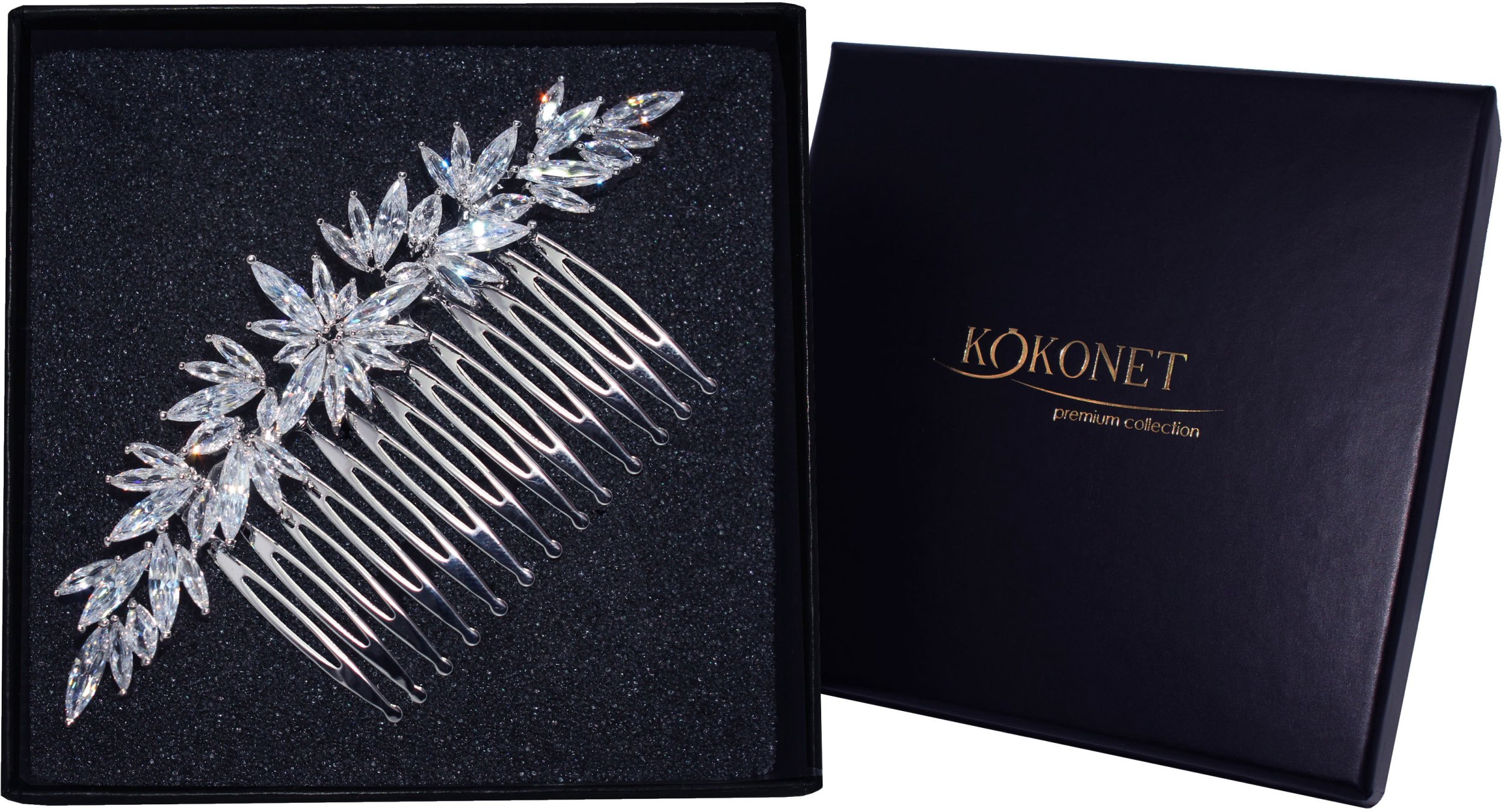 Grzebyk SREBRNY z listkami fale STROIK OZDOBA glam