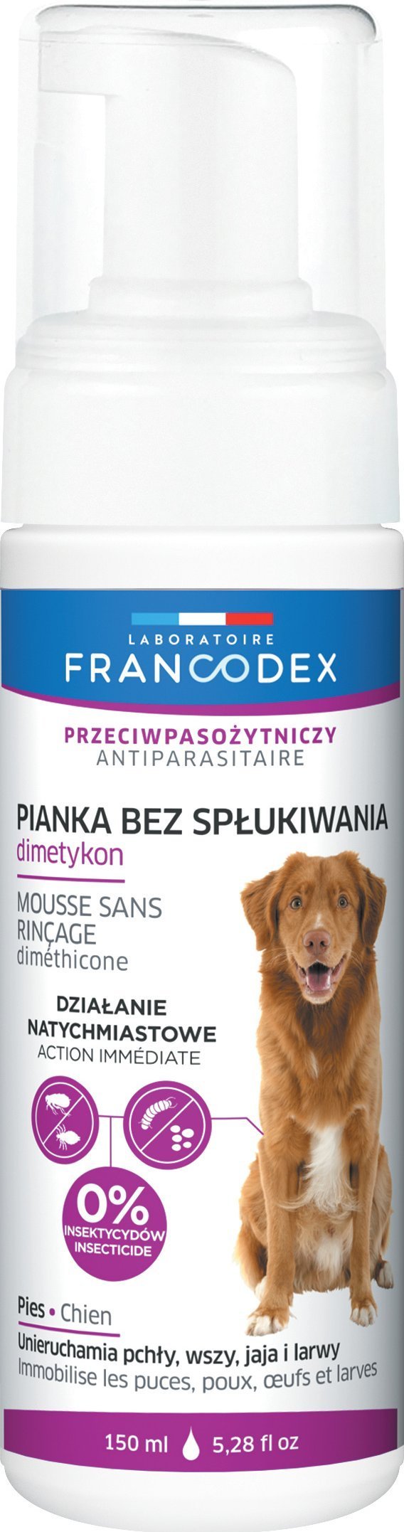 Francodex FRANCODEX PL Pianka dla psa i kota przeciw pasożytom, bez spłukiwania, z dimetykonem 150 ml