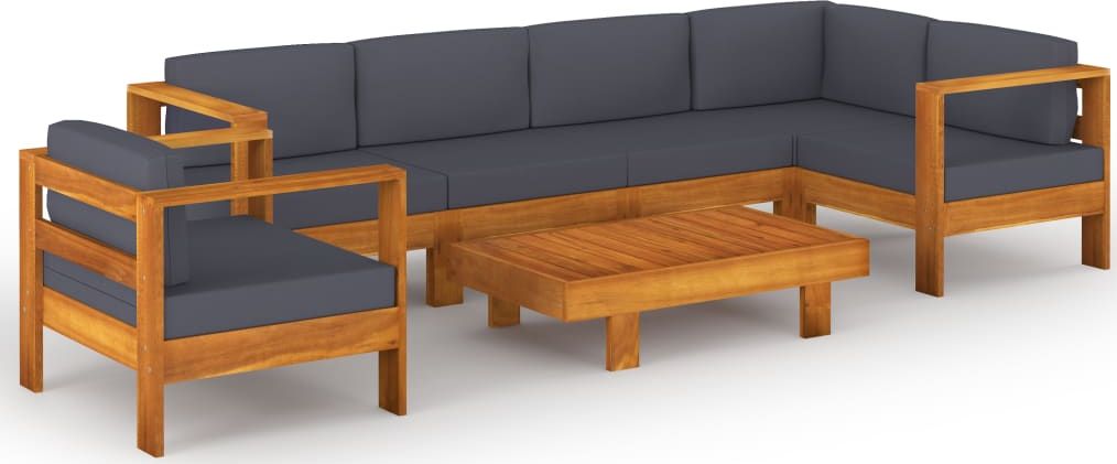 vidaXL 7-cz. zestaw mebli ogrodowych, ciemnoszare poduszki, akacja