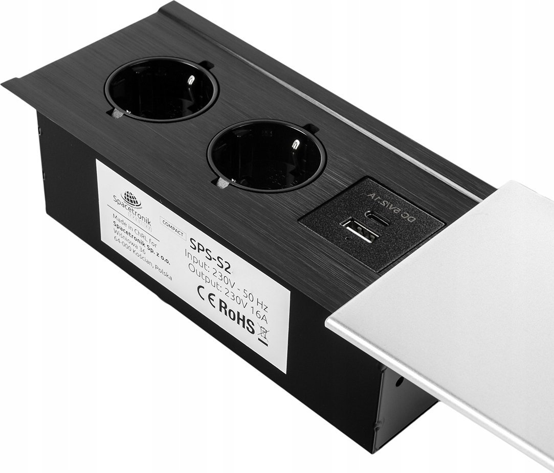 Srebrne Gniazdo blatowe Spacetronik SPS-S24CS V2 COMPACT Rozsuwane ładowarka USB