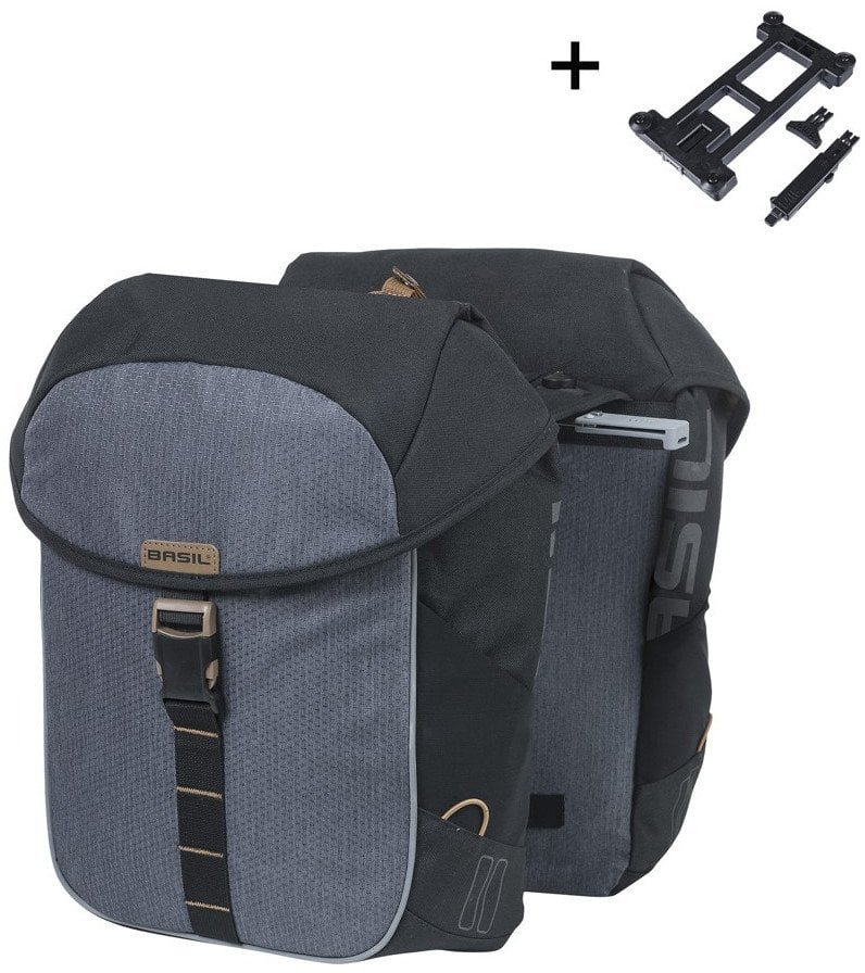 Sakwa miejska podwójna BASIL MILES TARPAULIN DOUBLE PANNIER BAG MIK 34L, MIK System (ready to go), 100% wodoodporna black slate (NEW 2025)