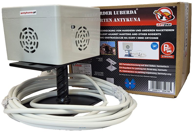 Antykuna.pl Odstraszacz STRONG Hermetyczny na parking działający w 3 kierunkach na stopce Zasilanie 230V