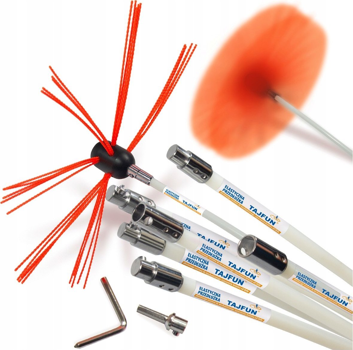 Tajfuny ZESTAW DO CZYSZCZENIA KOMINA OD DOŁU NA WIERTARKĘ TAJFUN 7M szczotka nylonowa