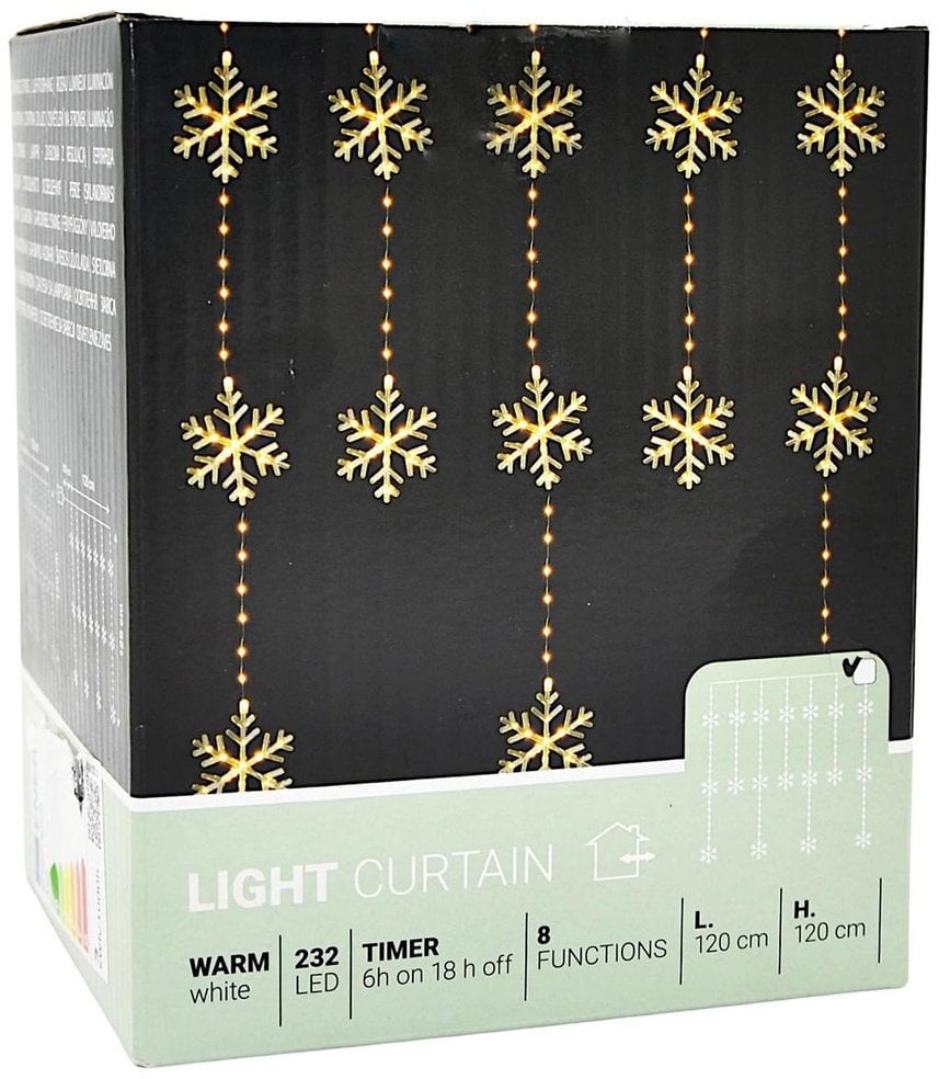 Lampki choinkowe Koopman LAMPKI CHOINKOWE KURTYNA ŚWIETLNA 120x120 CM 232LED Ciepłe białe płatki śniegu