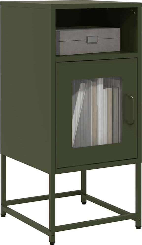 vidaXL Szafka nocna, oliwkowa, 36x39x78 cm, stal walcowana na zimno