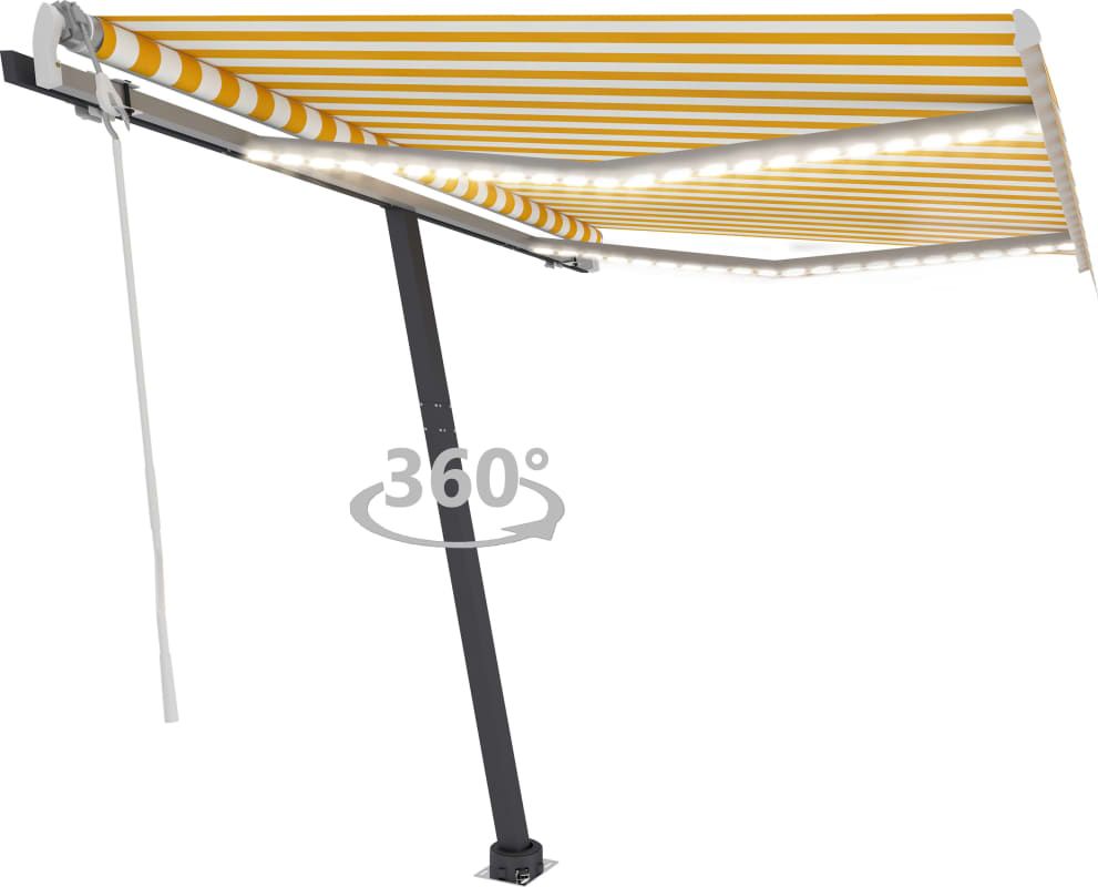vidaXL Ręcznie zwijana markiza z LED, 350 x 250 cm, żółto-biała