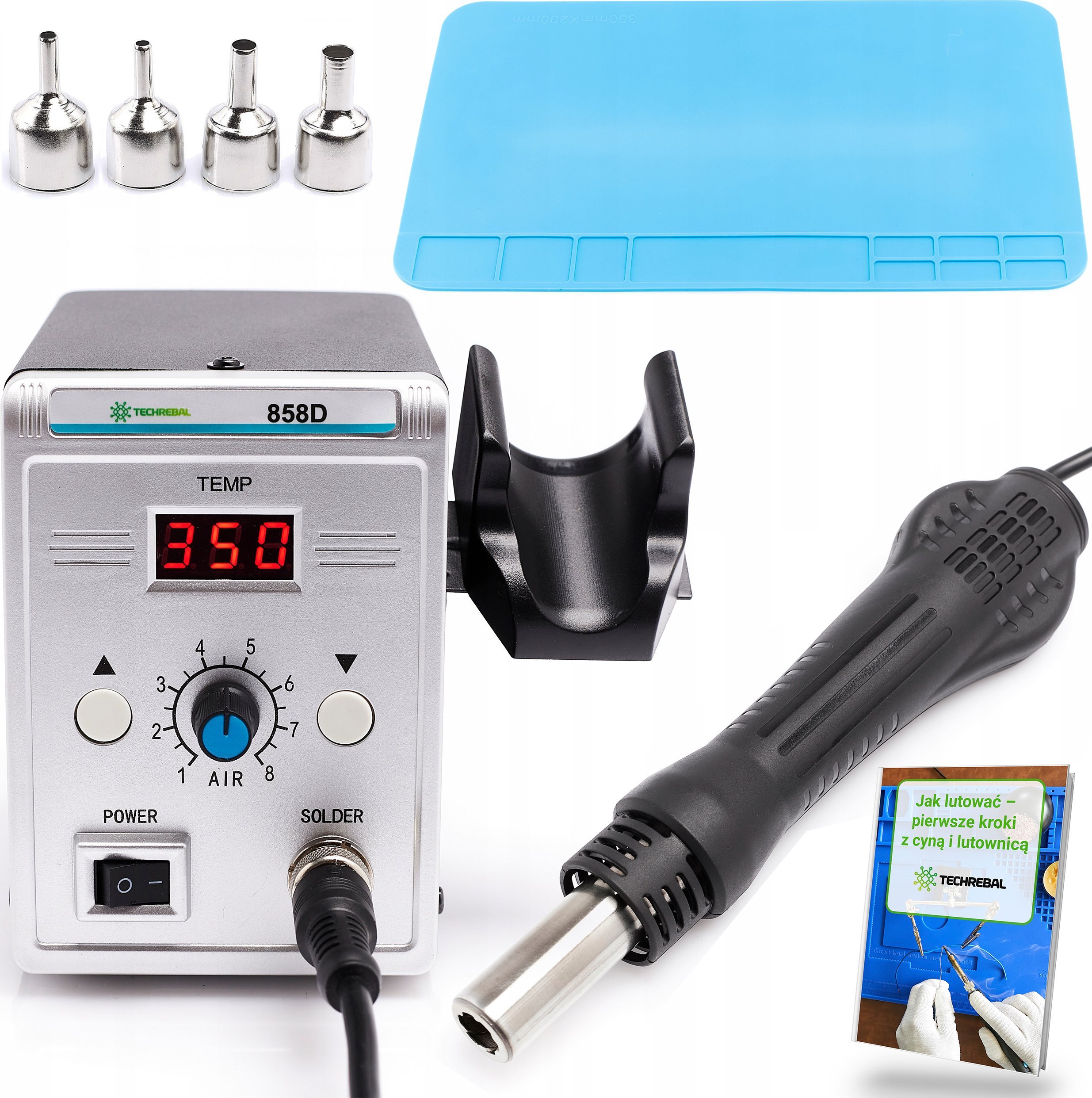 Stacja Lutownicza Spawarka Hot-Air 858D 100-500C Techrebal Zestaw