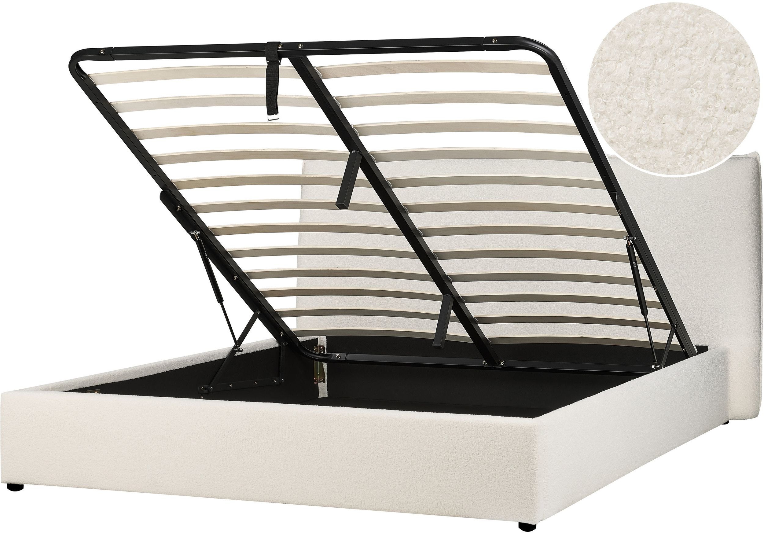 Beliani Łóżko z pojemnikiem Boucle LAVAUR 180 x 200 cm Złamana biel