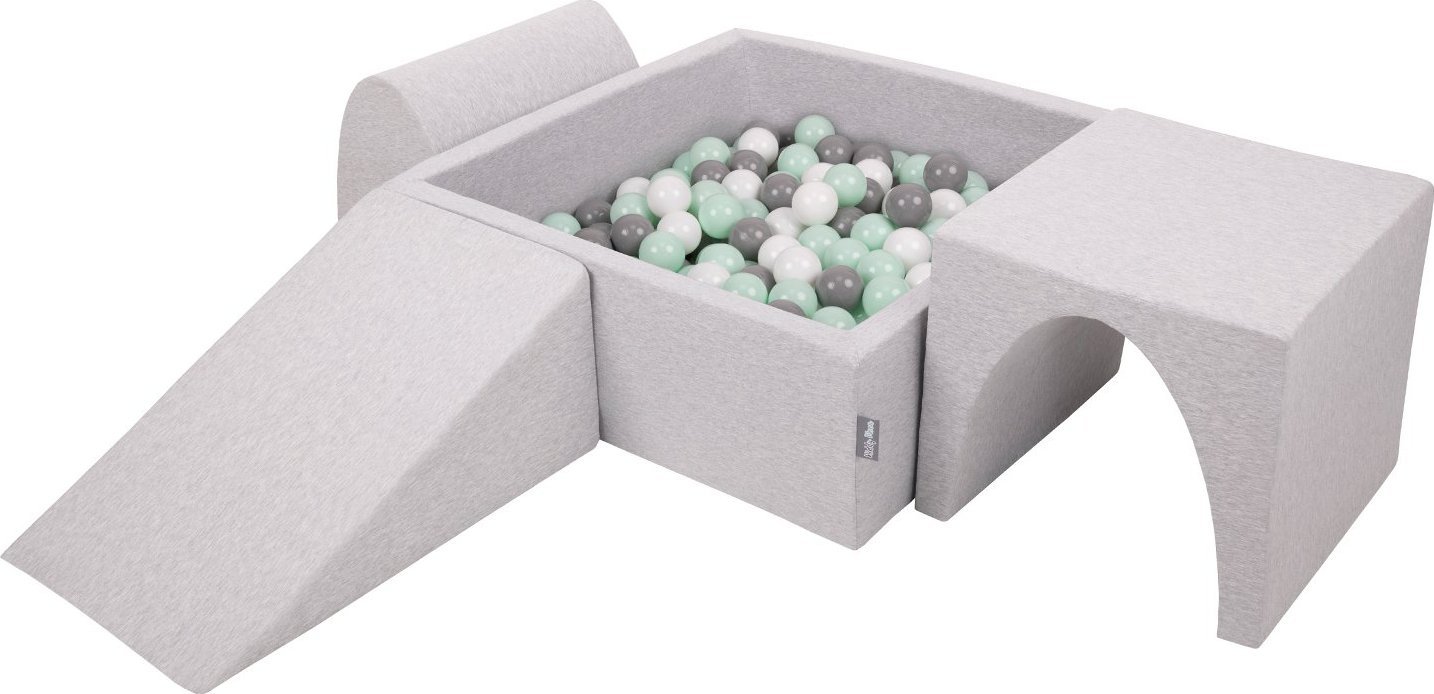 KiddyMoon Piankowy plac zabaw z kwadratowym dołem na piłki (300 piłek 7 cm/2,75 cala) z miękkimi przeszkodami i basenem na piłki, certyfikowany made i