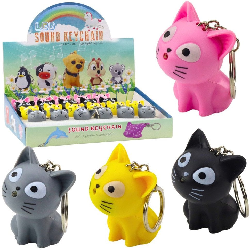 Brelok Do Kluczy Plecaka Kotek Latarka LED Dźwięki Mix Kolor
