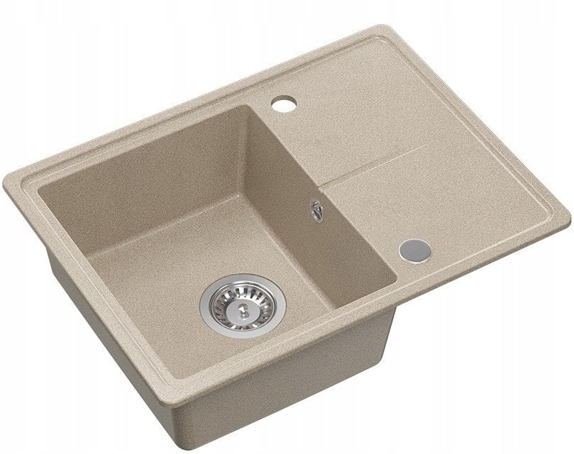TONY 116 GraniteQ zlewozmywak granitowy river sand (beż) 1-komorowy z/o (60x45x18,5), z syfonem i zaślepką stal szlachetna