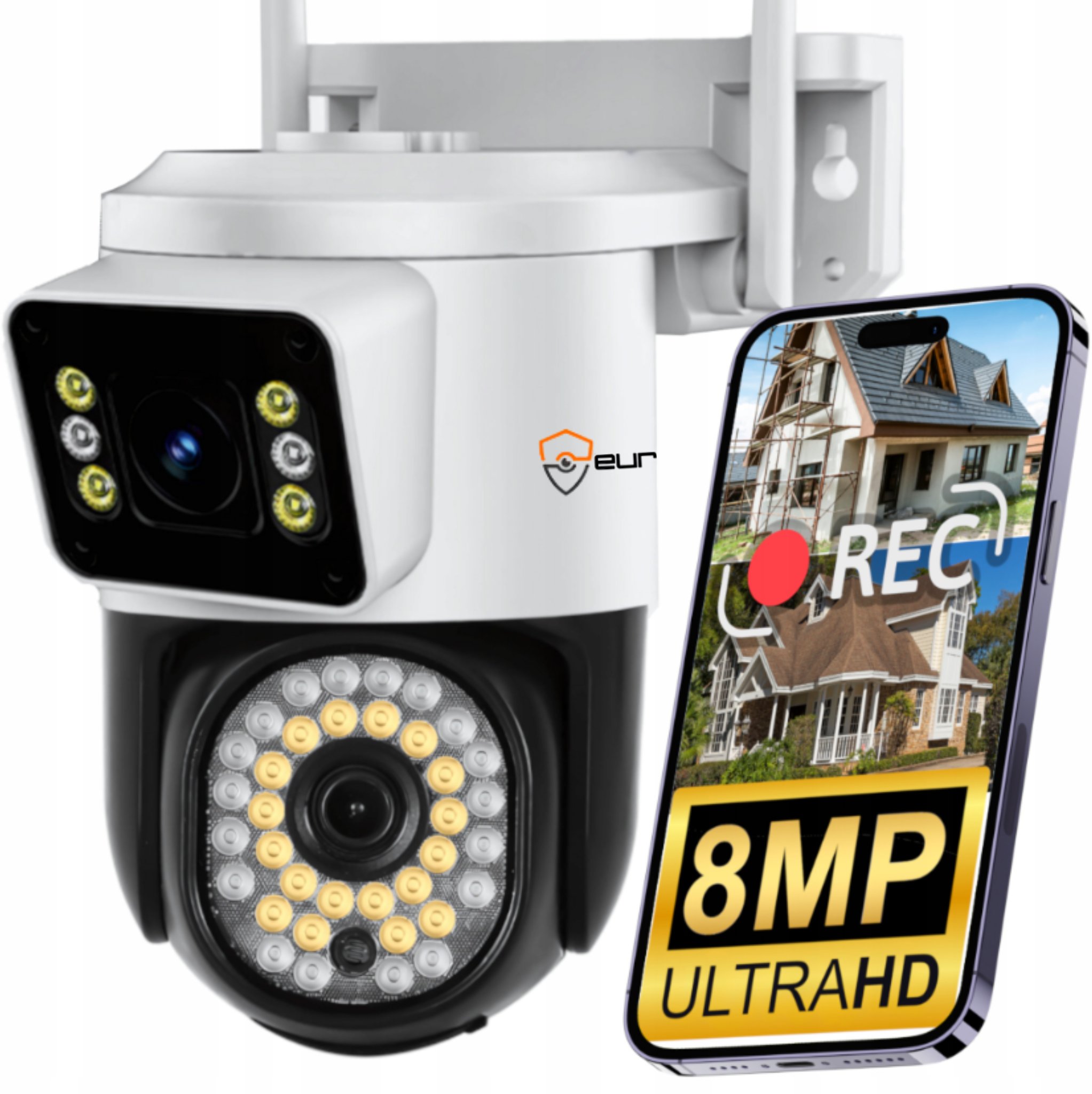 ZEWNĘTRZNA PODWÓJNA KAMERA OBROTOWA UltraHD 8MP WIFI IP SMART APLIKACJA 4K