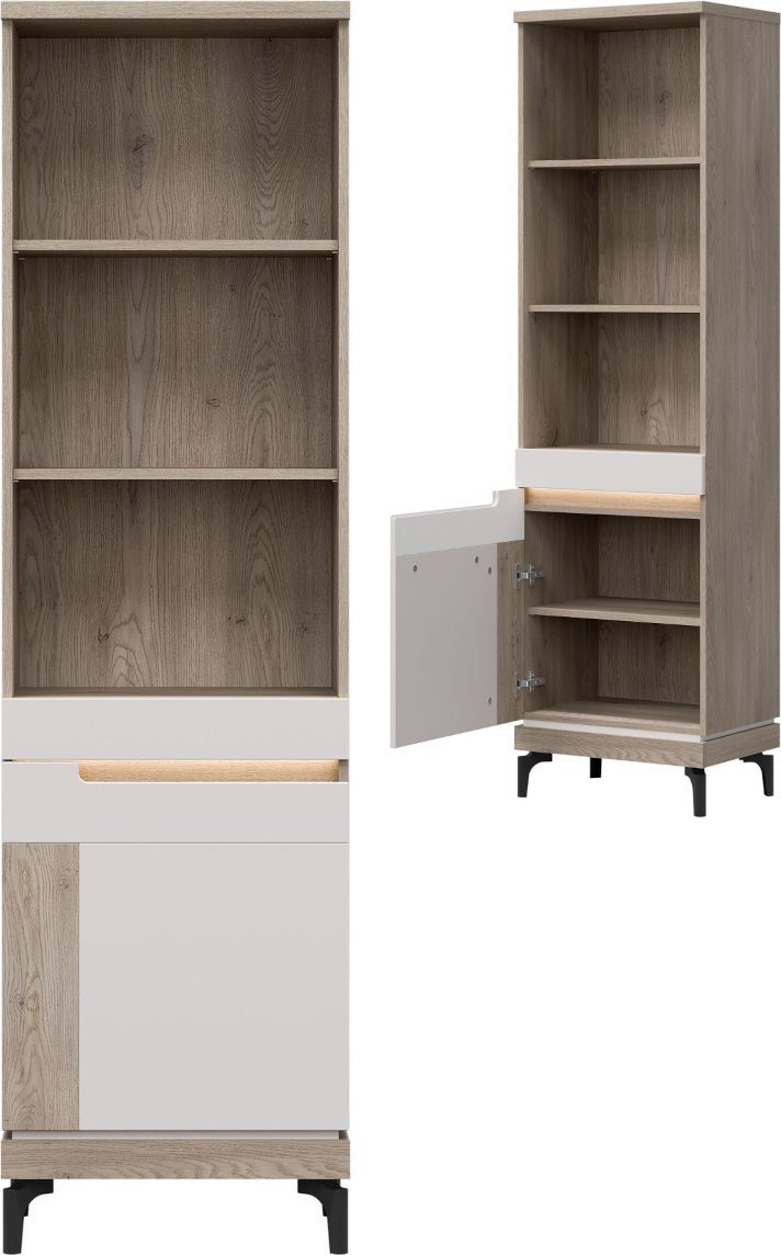 BogFran Regał LEWY wysoki Szafka z półkami otwartymi Dąb Cremona ASTON AN07