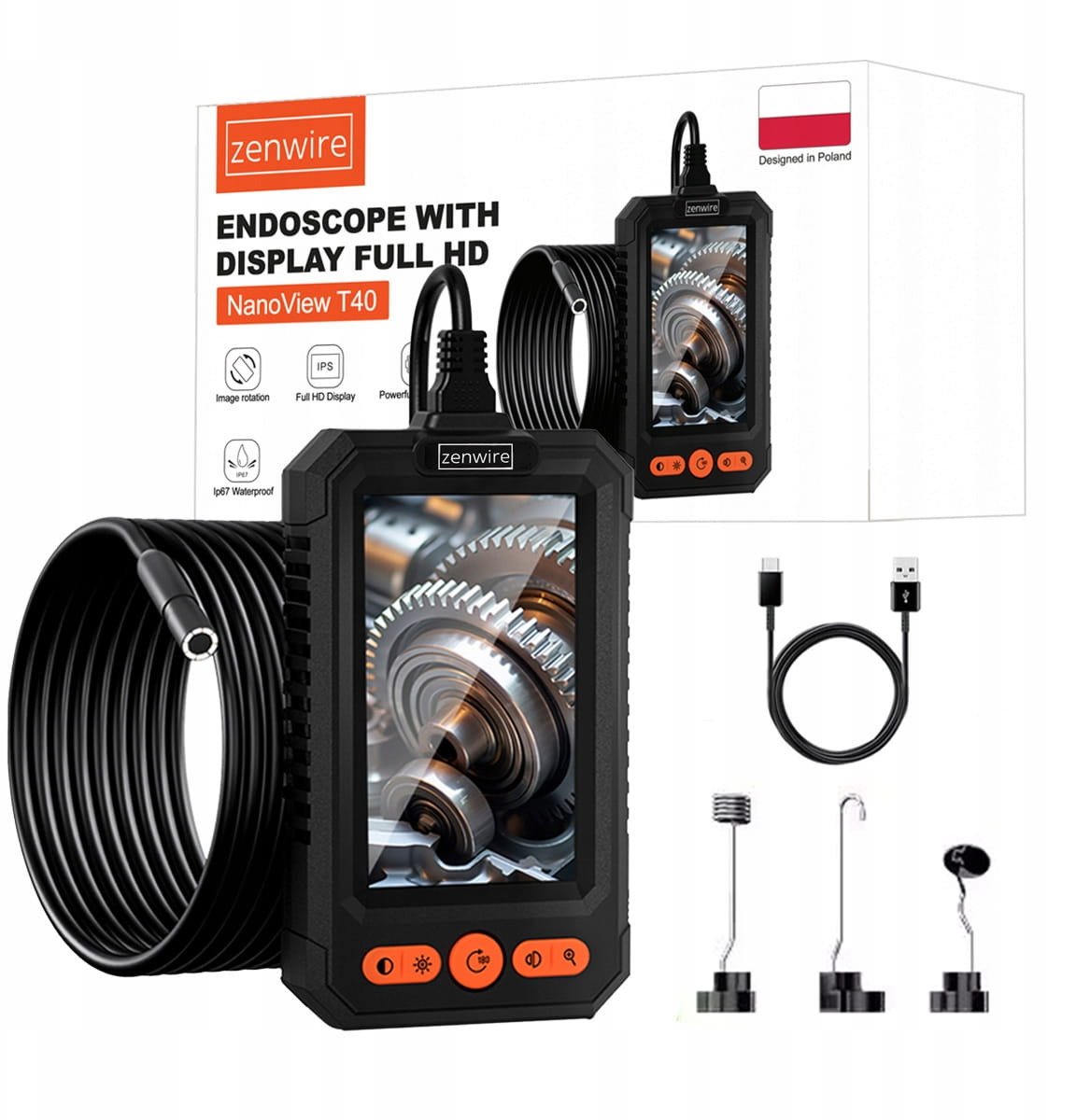 Kamera Inspekcyjna Warsztatowa Endoskop do Rur Silnika Full HD IPS USB-C 5m T40 Zenwire