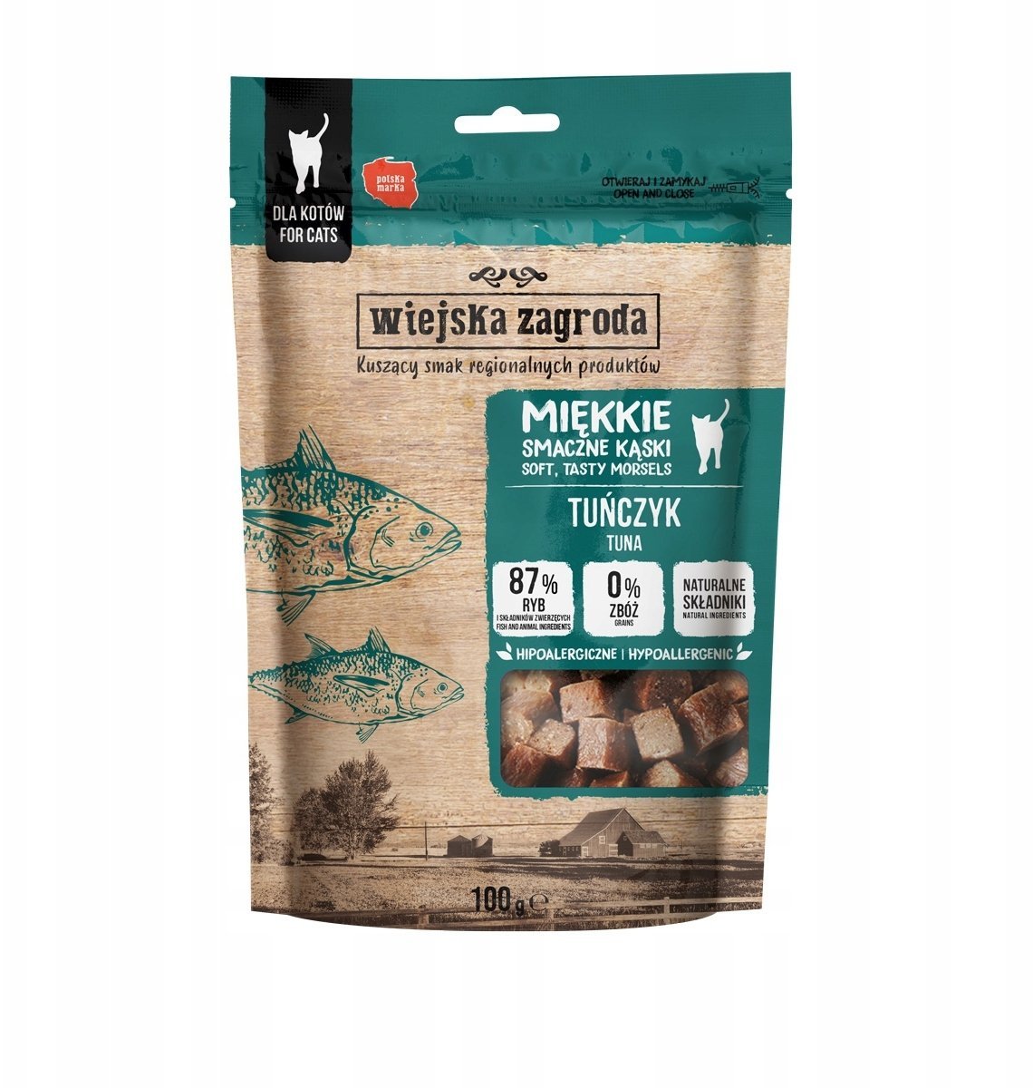 Wiejska Zagroda Przysmak dla kota Miękkie smaczne kąski Tuńczyk (dorosły) 100g