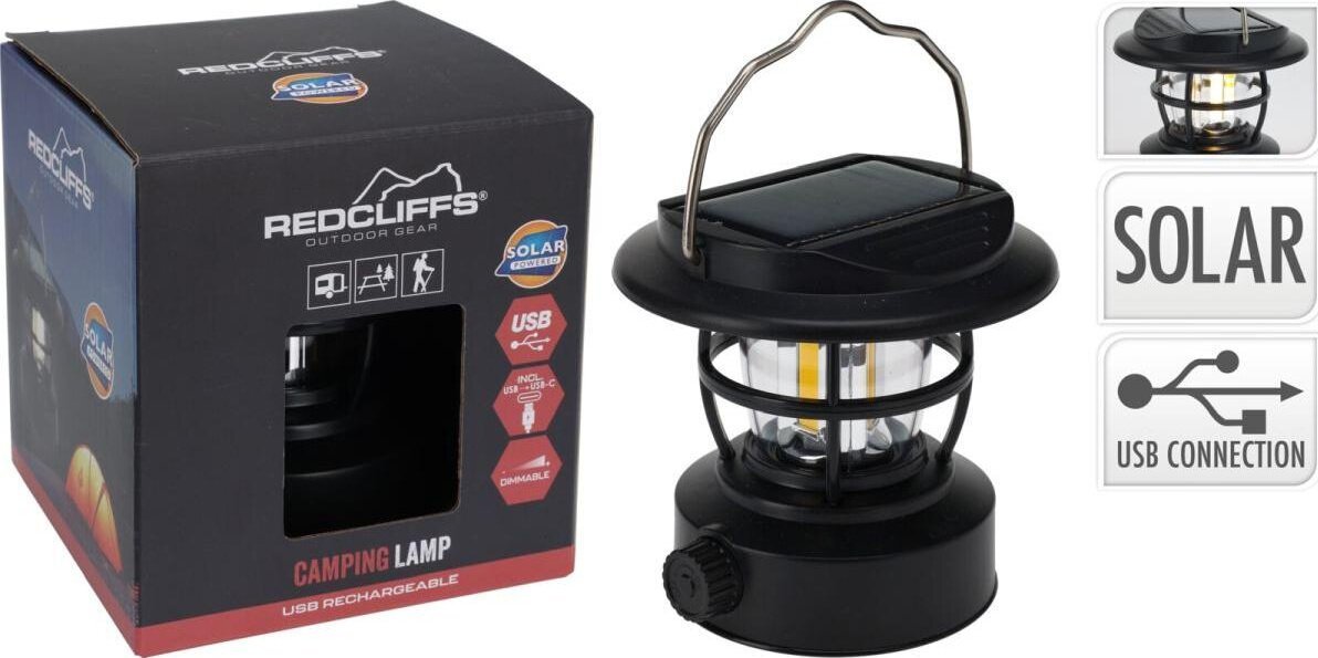 Redcliffs LATARKA LAMPA CAMPING CZARNA ŁADOWANIE USB I SOLAR REDCLIFFS