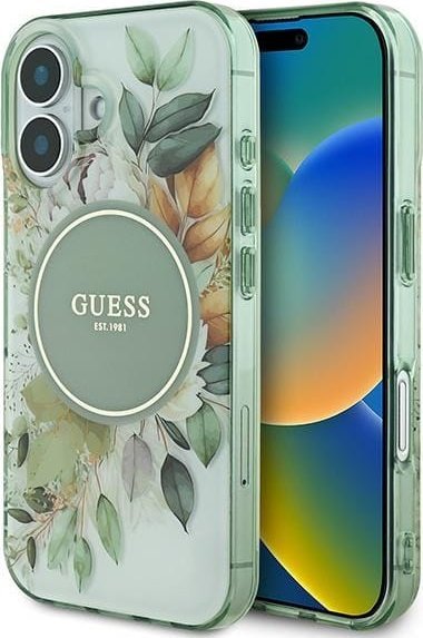 Guess Guess GUHMP16MHFWBDCEN iPhone 16 Plus 6.7" zielony/green hardcase IML Flower & Tonal Circle MagSafe