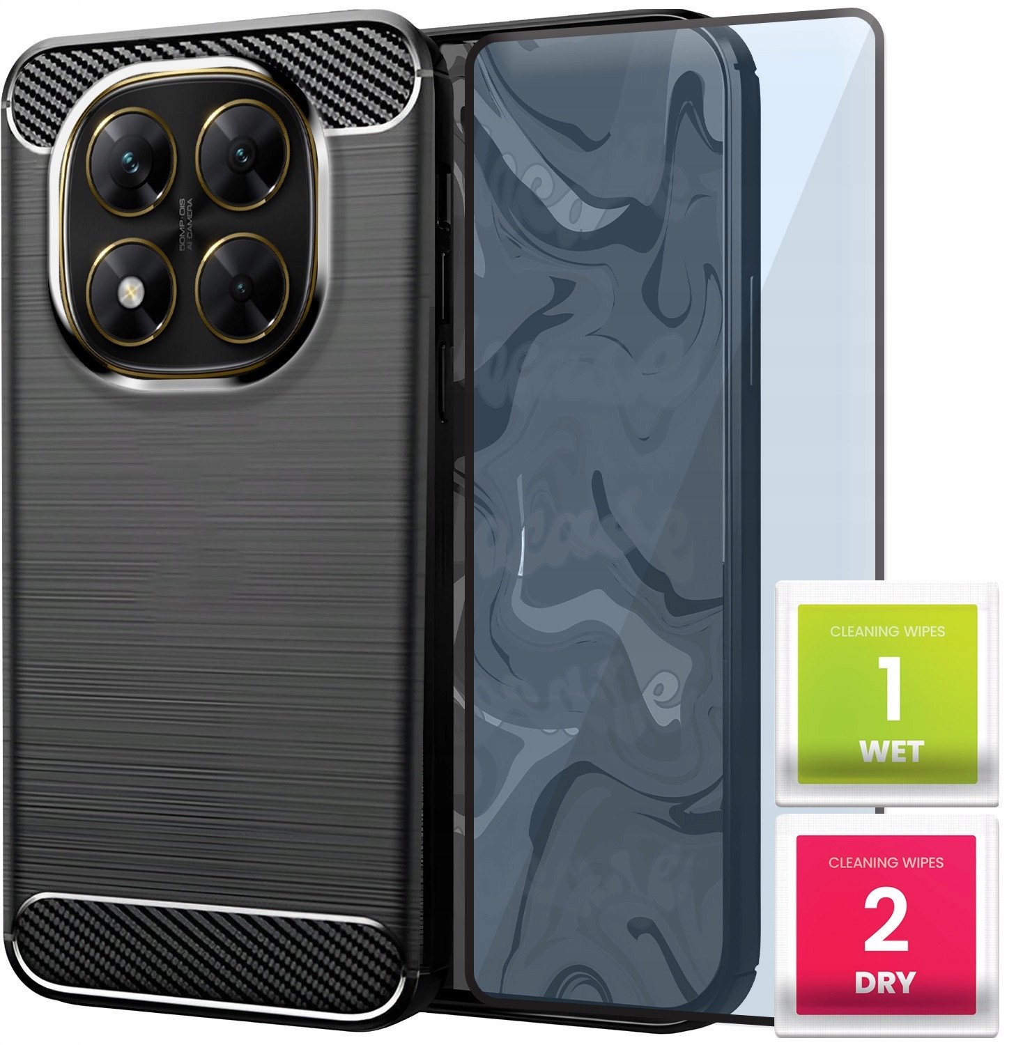 Etui do Xiaomi Poco X7 5G (Czarne, Karbon, Pancerne, Plecki, Case) Szkło