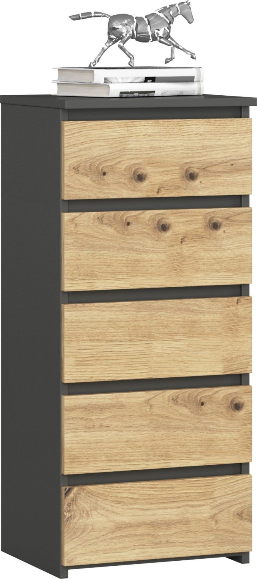 Fabryka Mebli Akord Komoda CL5 40 cm 5 szuflad - grafit szary-dąb artisan