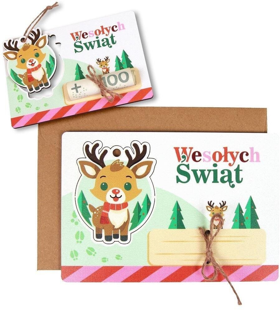 Karnet drewniany Boże Narodzenie Renifer