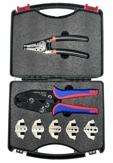 Zestaw zaciskarka z wymiennymi beznarzędziowo szczękami + cęgi