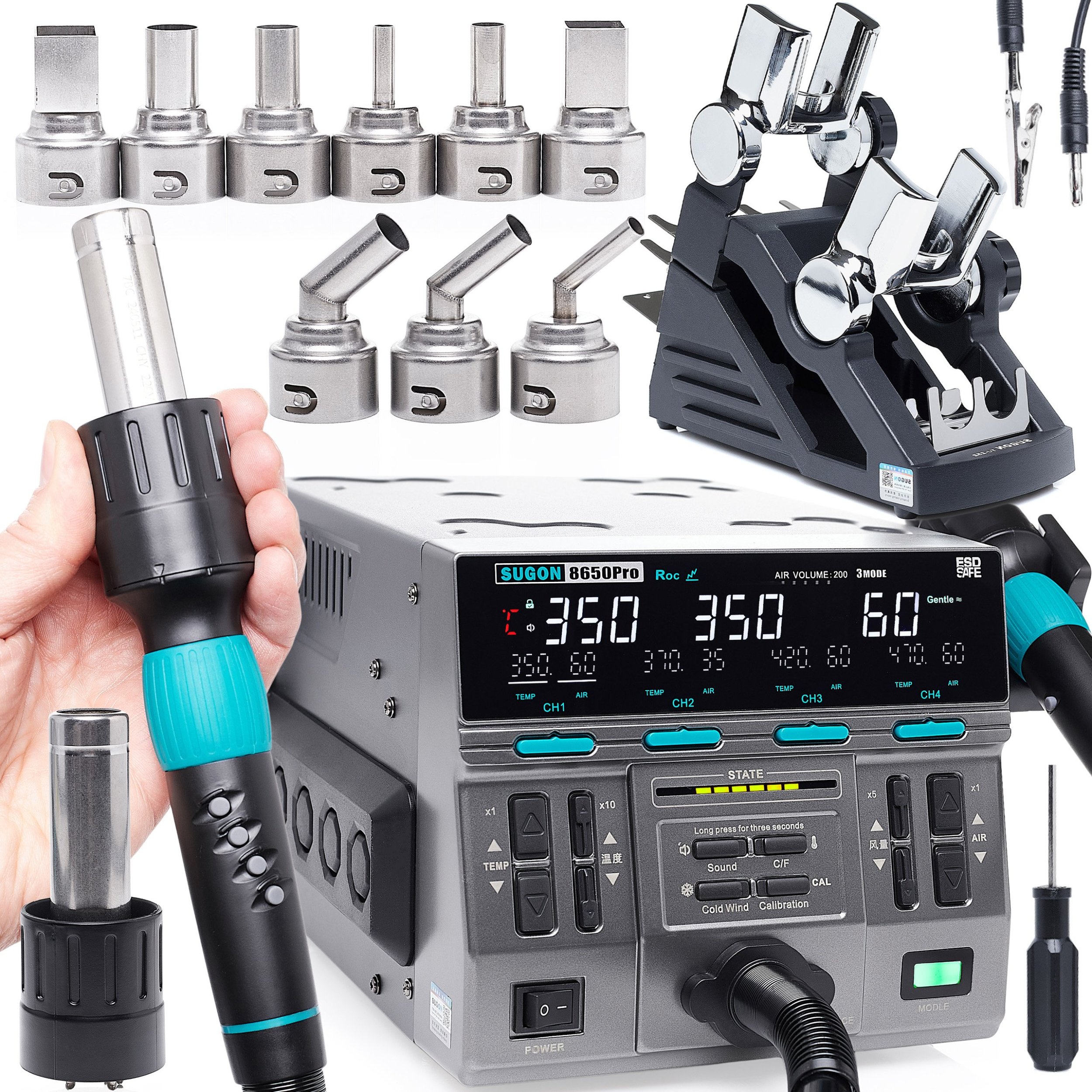Stacja Lutownicza Hot Air Sugon 8650 Pro 1300W 3 Tryby Pracy 9 Dysz