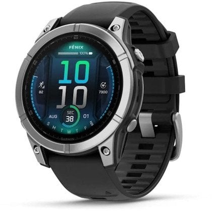 Garmin fēnix® E AMOLED stainless steel with a black silicone band