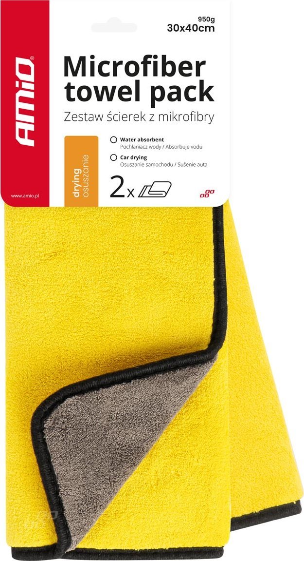 AMiO Mikrofibra ręcznik do osuszania samochodu auta 30x40 cm 2 sztuki amio-03755