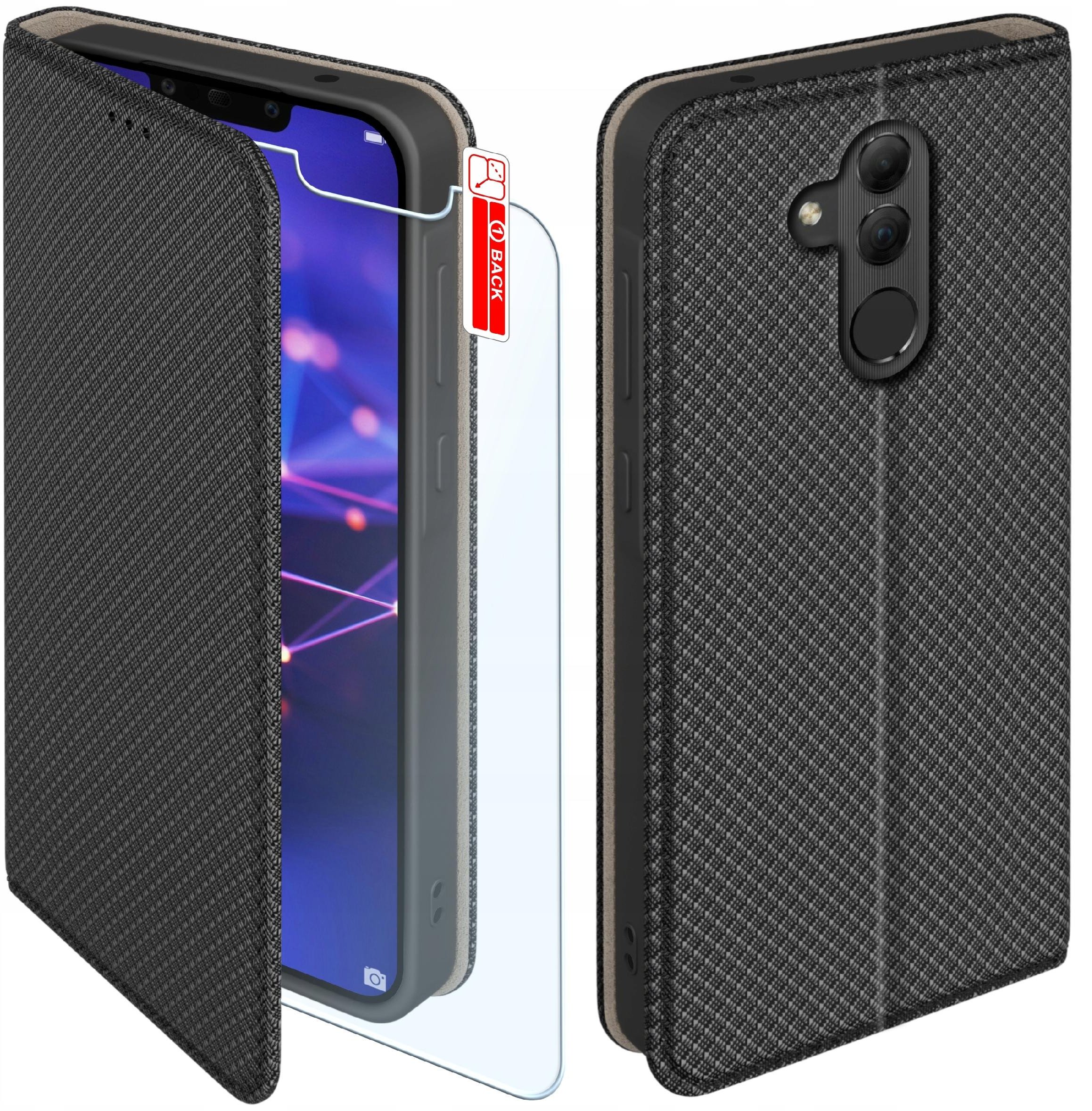 Etui z klapką do Huawei Mate 20 Lite Zamykane Czarne Futerał + Szkło 9H