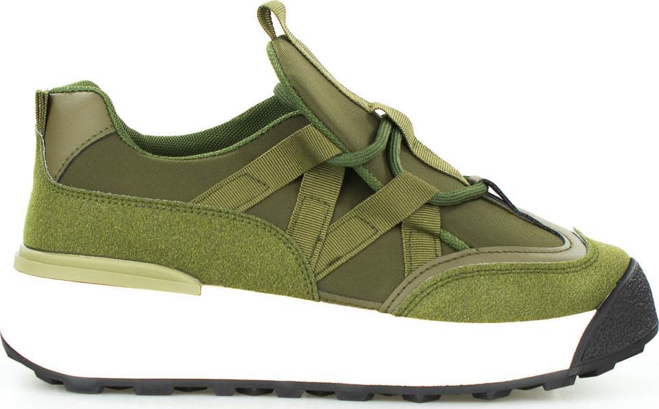Estetino Sneakersy na platformie z zamszowymi wstawkami zielone khaki-39