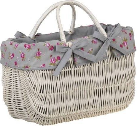 WickerPL Wiklinowa Wybielana Torba na Rower Kosz na Rower z Obszyciem 43x21 H27/35 cm