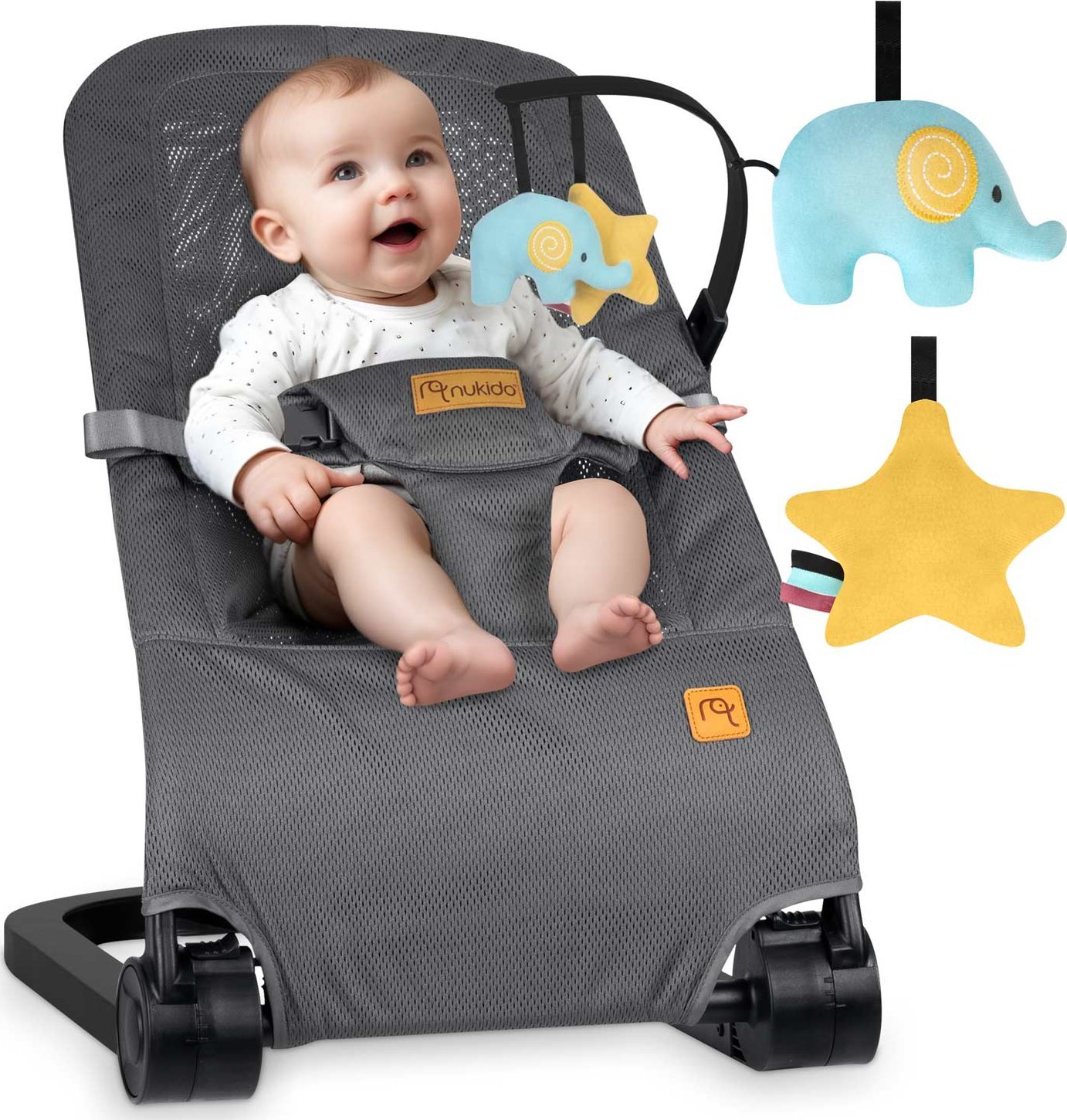 Nukido Leżaczek bujaczek z zabawkami NK-52 Nukido - szary