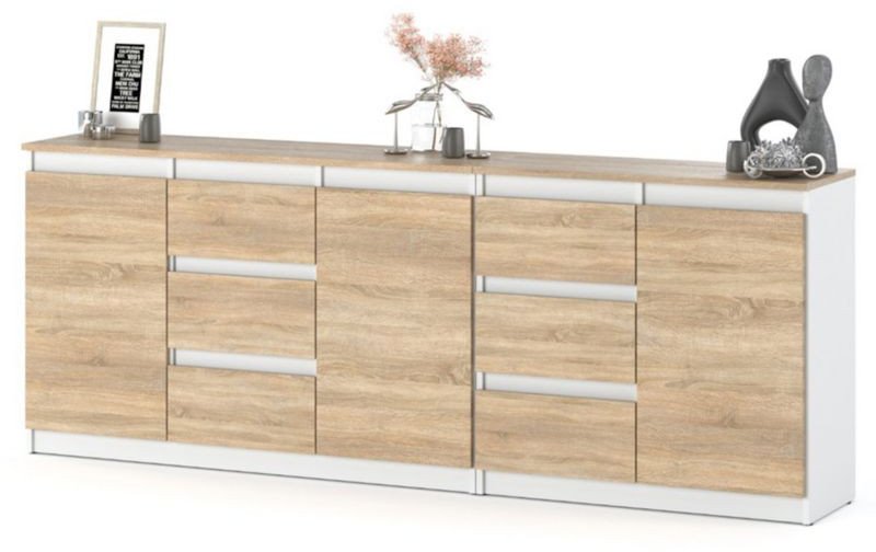 Komoda Nowoczesna 6 Szuflad Pojemna Szafka Best Agnes Plus 2m Biała Sonoma