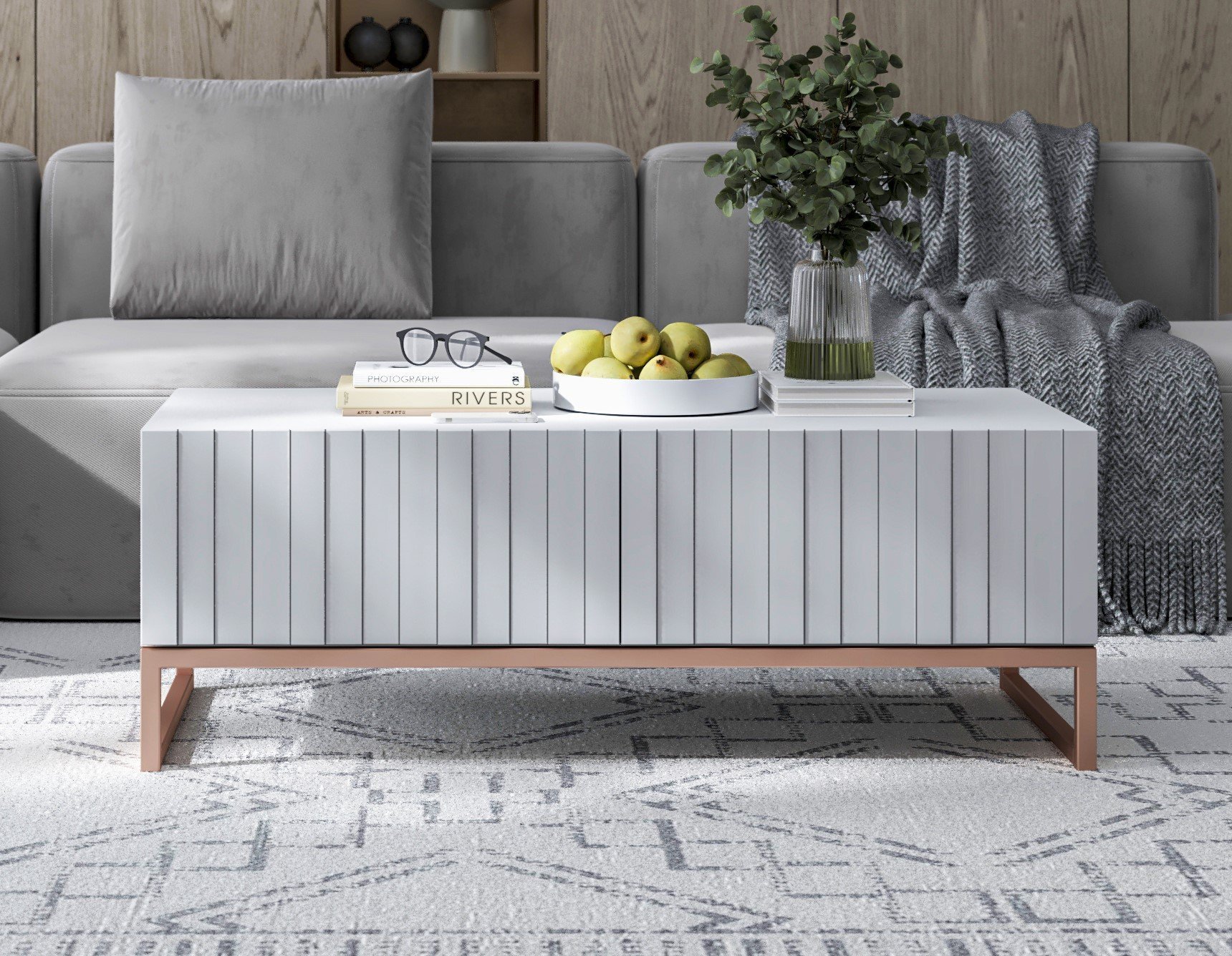 Meble Lindner Stolik kawowy Glamour prostokątny nowoczesny ława Glamour biały Mat 110 cm