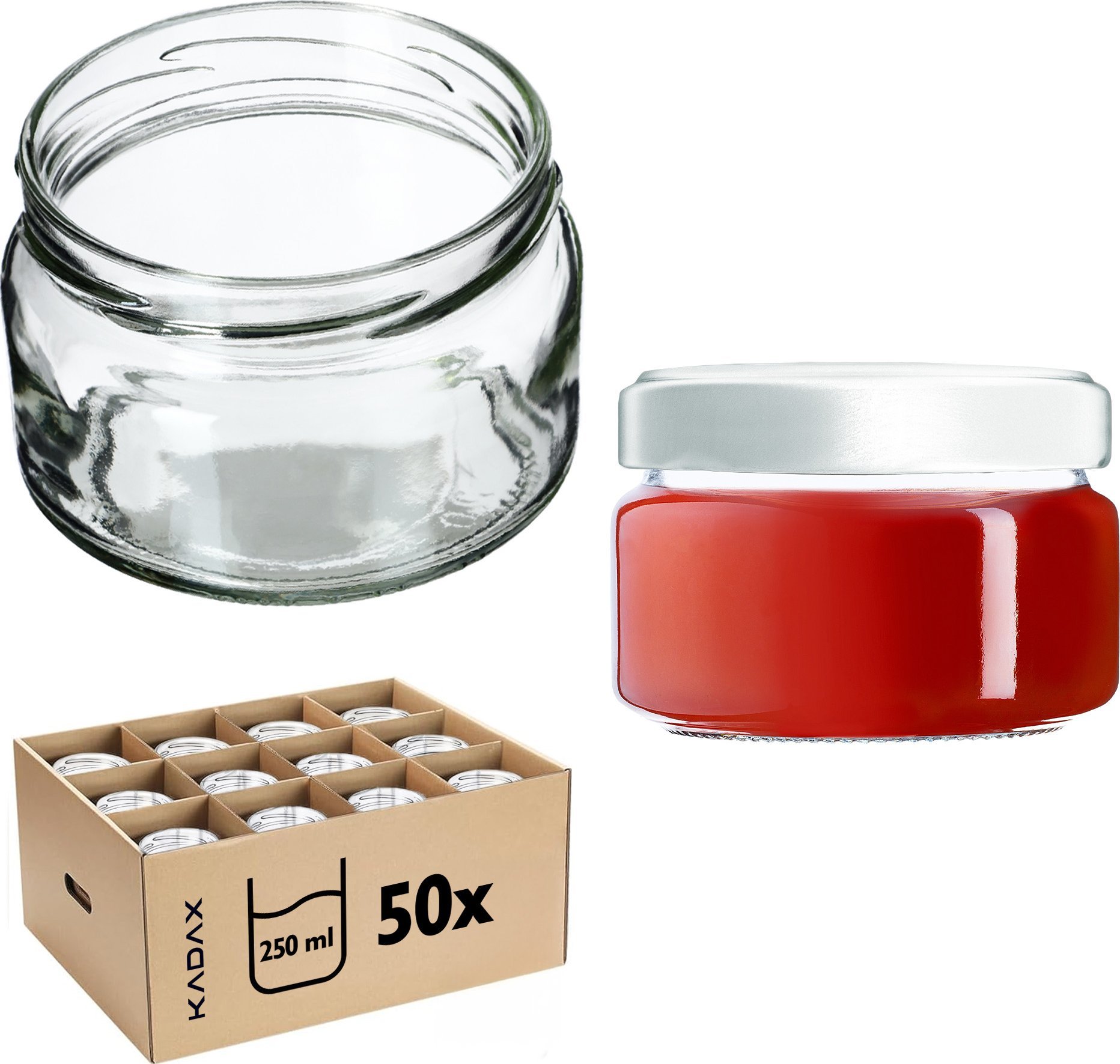 KADAX 50x Słoik Słoiki 250ml Szklany Na Przetwory Dżem miód Do Świec