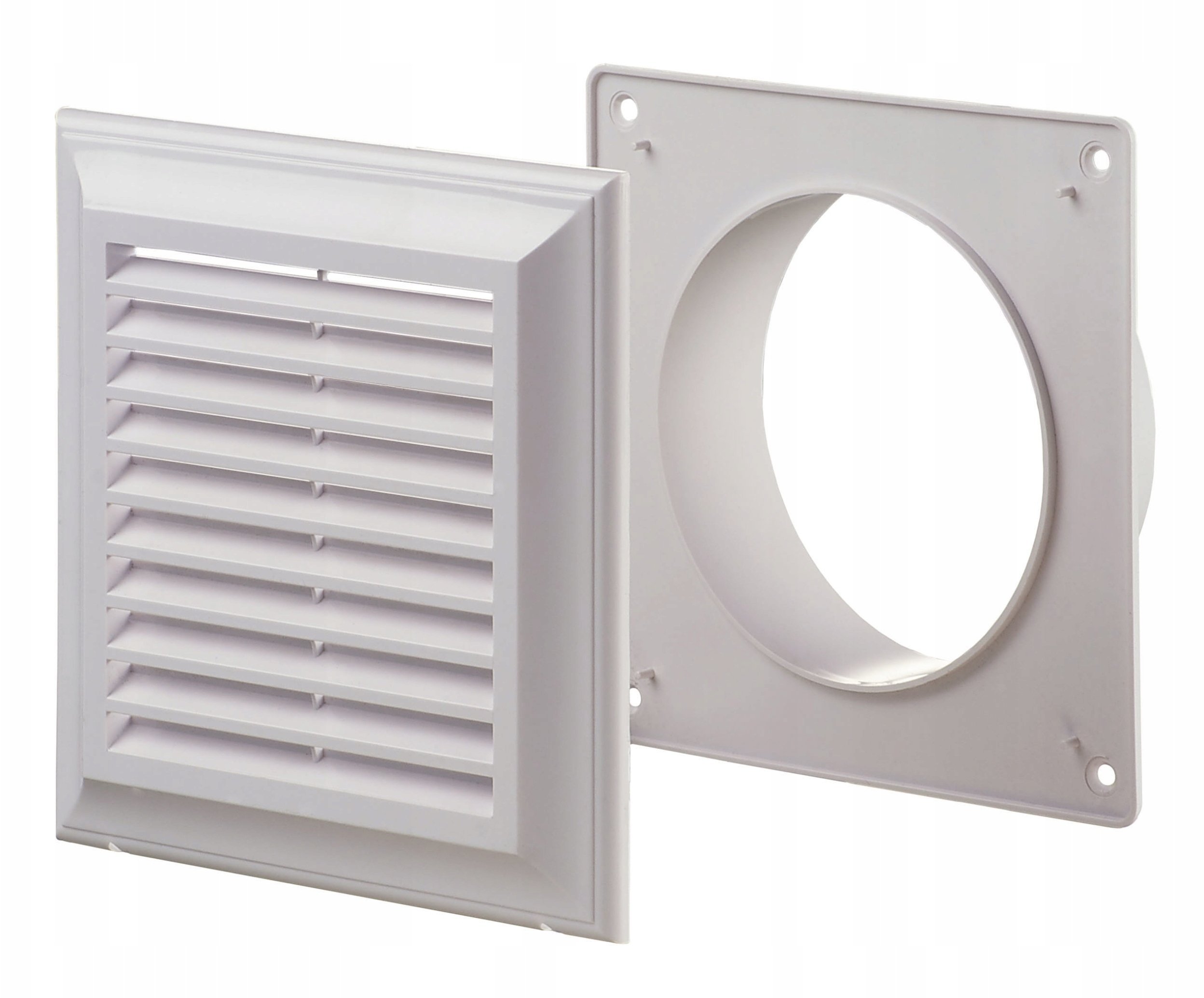 Kratka wentylacyjna 140x140mm z siatką i kołnierzem okragłym 100mm biała EL140AK