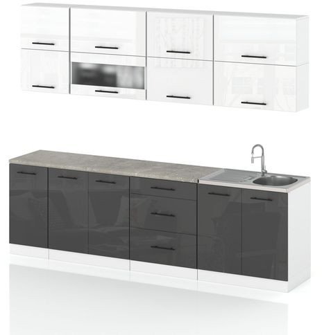 Meble Kuchenne Zestaw Kuchnia Robo Lux 2.6m Modułowa Biały Szary Połysk