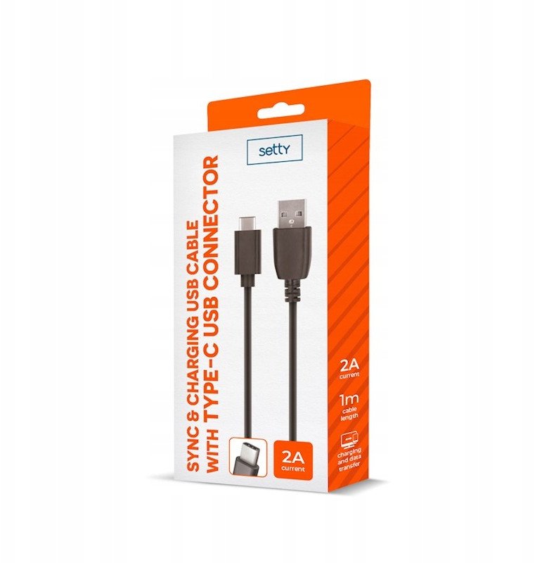 Kabel USB Setty USB-A - USB-C 1 m Czarny (5900495842824)