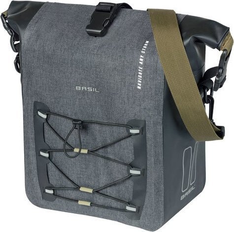 Basil Sakwa pojedyncza BASIL NAVIGATOR STORM SINGLE PANNIER BAG M 12-15 L, Hook On System, wodoodporna, grey black (NEW 2024)