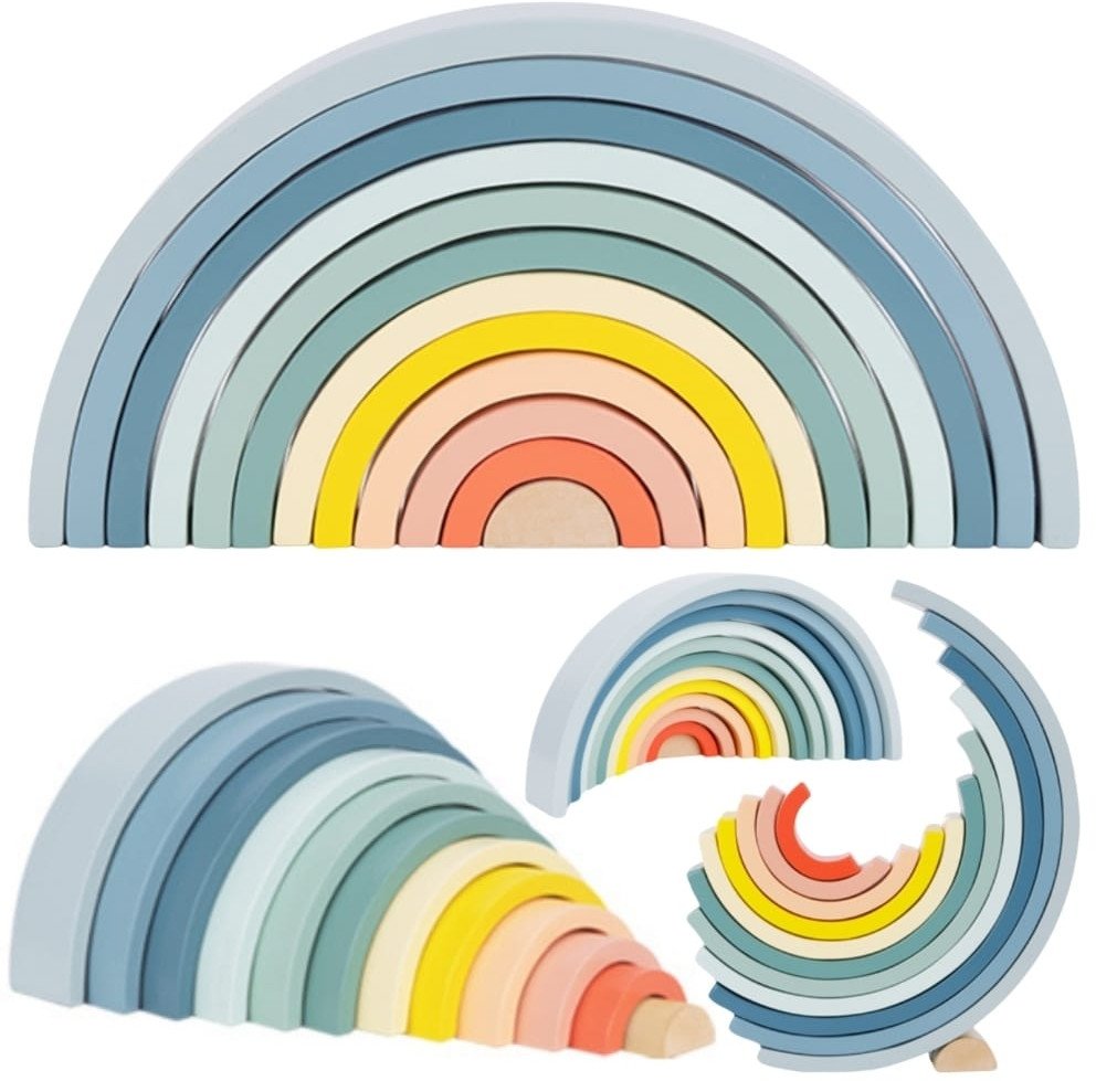 TOOKY TOY Pastelowa Układanka Drewniane Klocki Montessori Tęcza