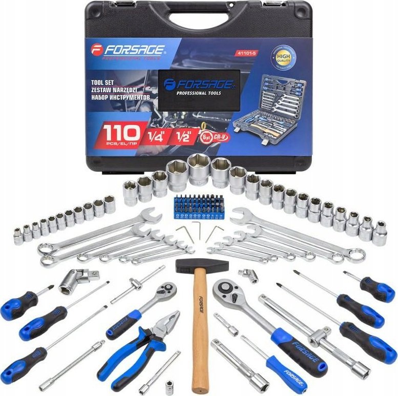 Zestaw narzędzi Forsage Zestaw narzędzi 110el. 1/4" i 1/2" (5-32mm) (6-kątnych)