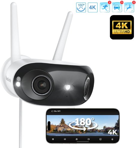 Kamera bezprzewodowa Reolink Elite WIFI 4K 8 Mp | kąt widzenia 180 stopni | Detekcja osób pojazdów zwierząt | Bezprzewodowa Wifi | Lampy led