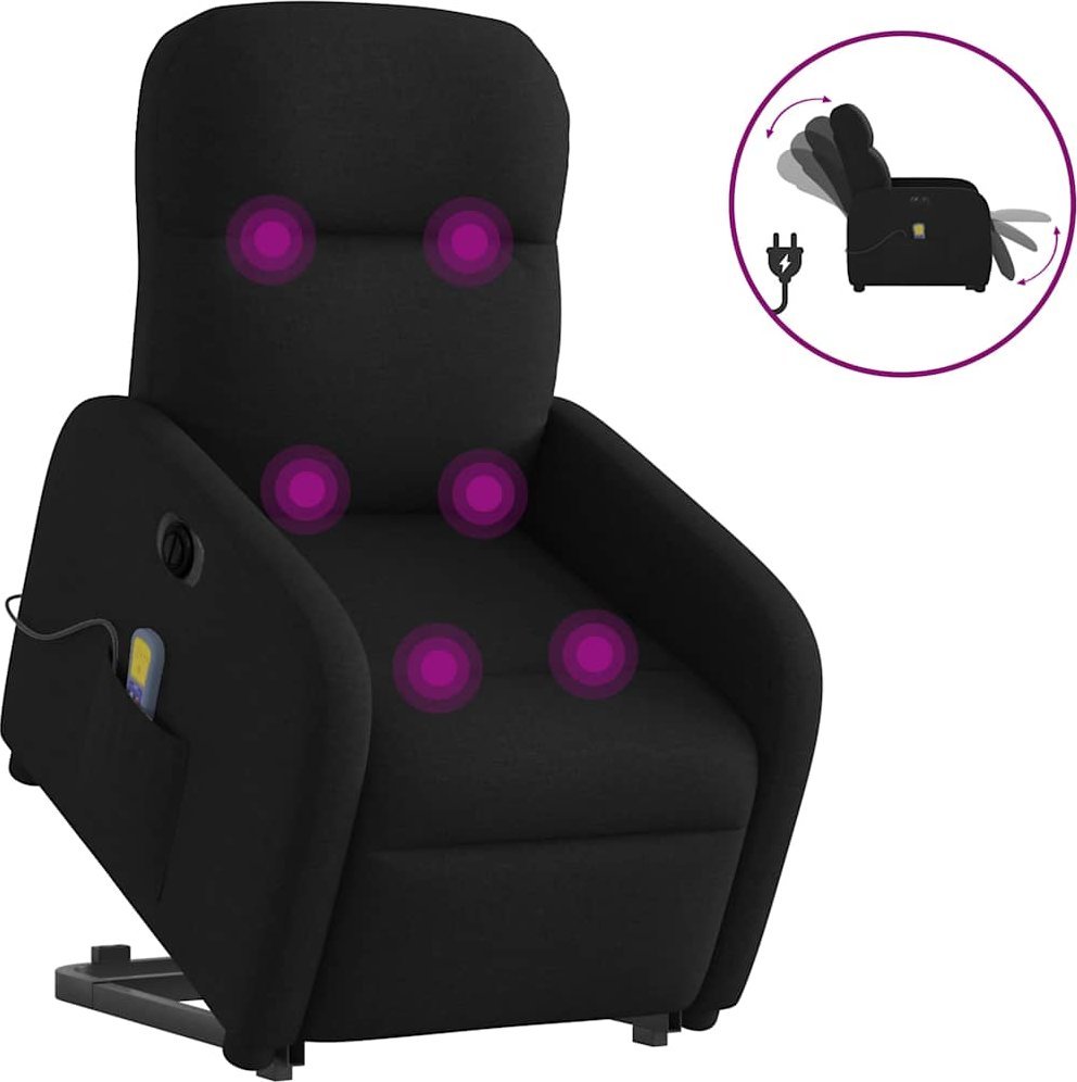 vidaXL vidaXL Podnoszony fotel masujący, elektryczny, rozkładany, czarny