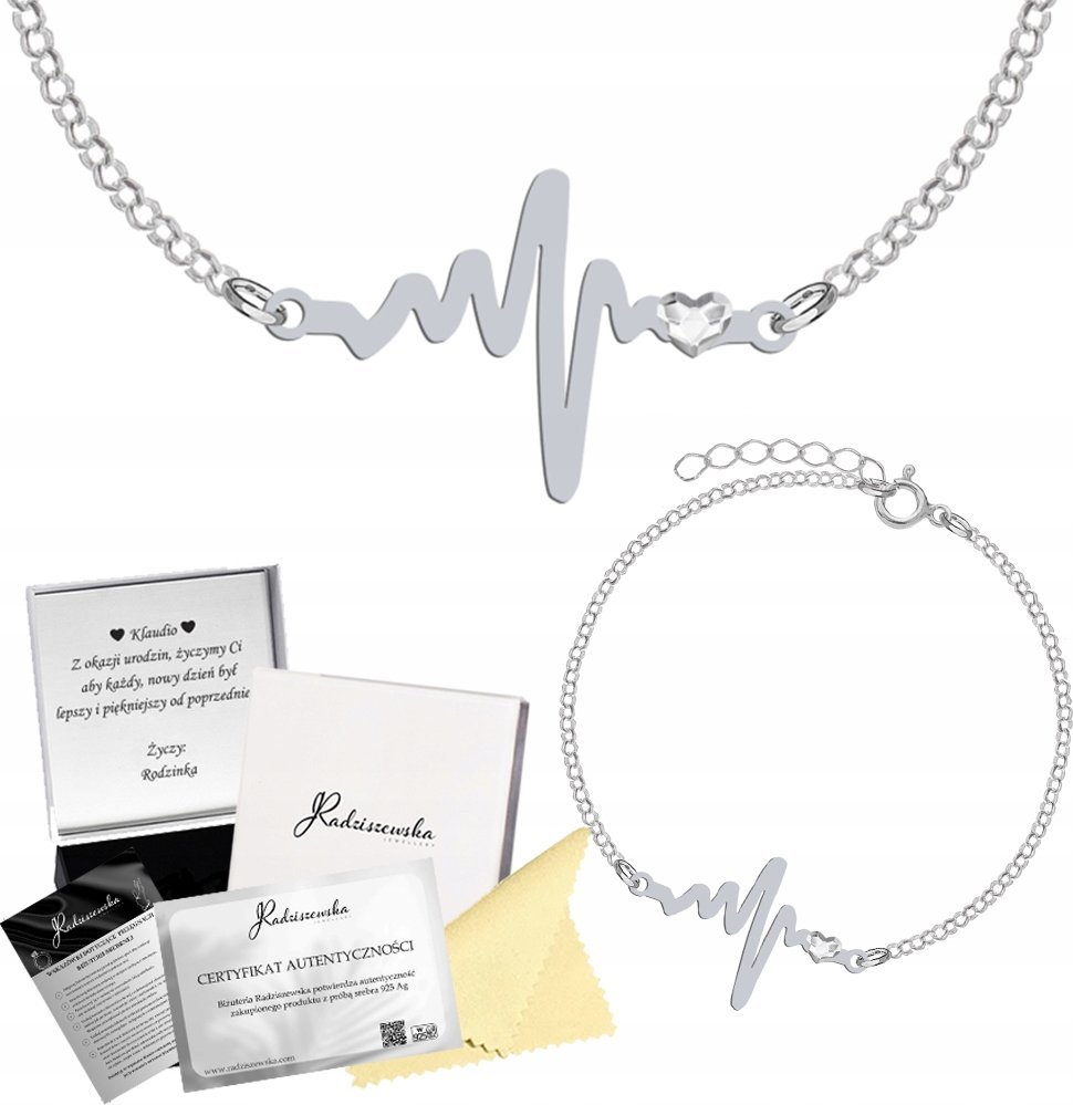 Radziszewska Jewellery Bransoletka Srebrna EKG Linia Życia Srebro 925 Ankier Grawer Gratis Prezent