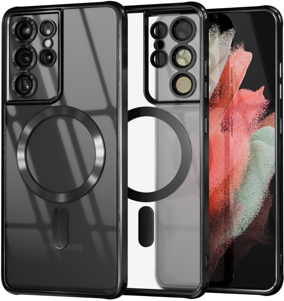 Etui Supero Magnetyczne do Samsung Galaxy S21 Ultra, przezroczysty z czarną ramką